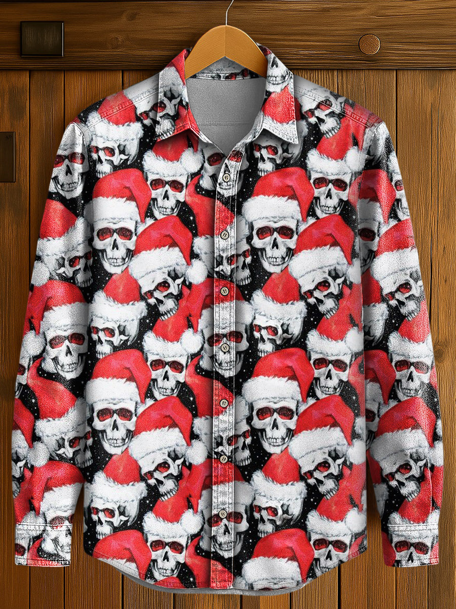 Men's Gothic Christmas Print Casual Long Sleeved Shirt