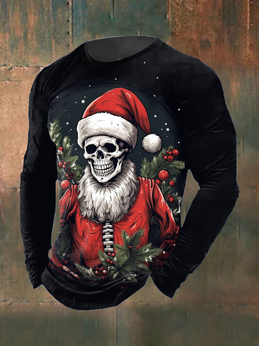 Men's Gothic Christmas Printed Long Sleeved Round Neck T-shirt