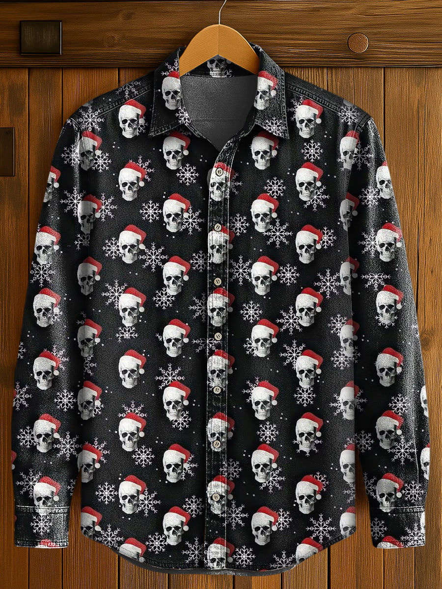 Men's Gothic Christmas Print Casual Long Sleeved Shirt
