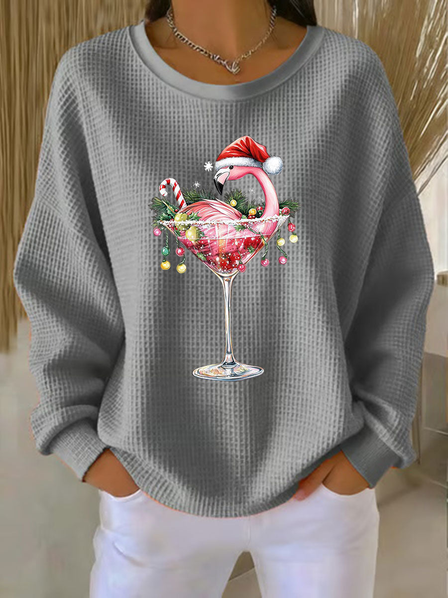Women's Christmas Flamingo Print Casual Sweatshirt