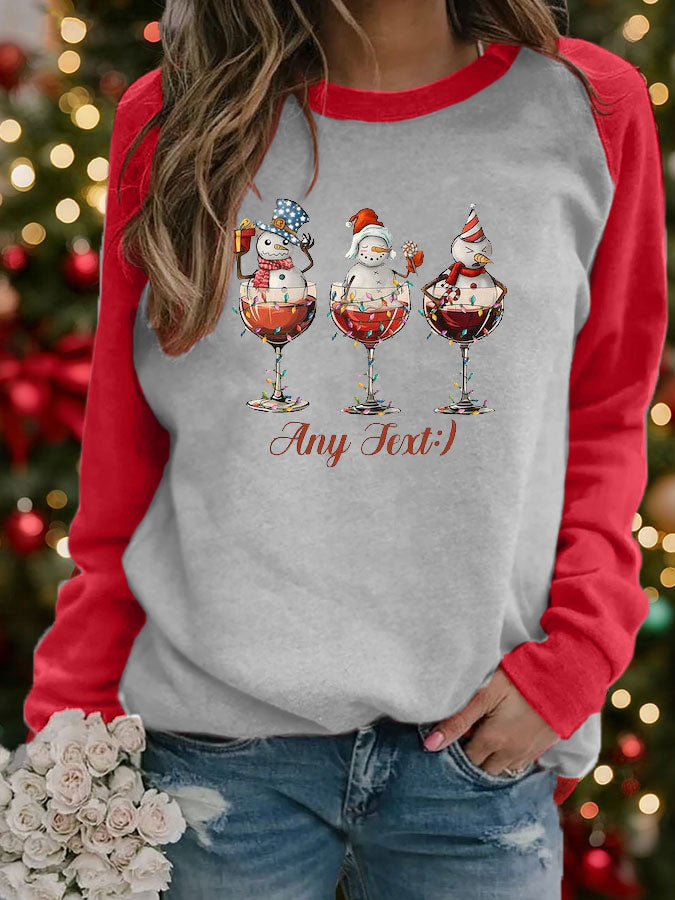 Women's Christmas snowman print raglan sleeve sweatshirt