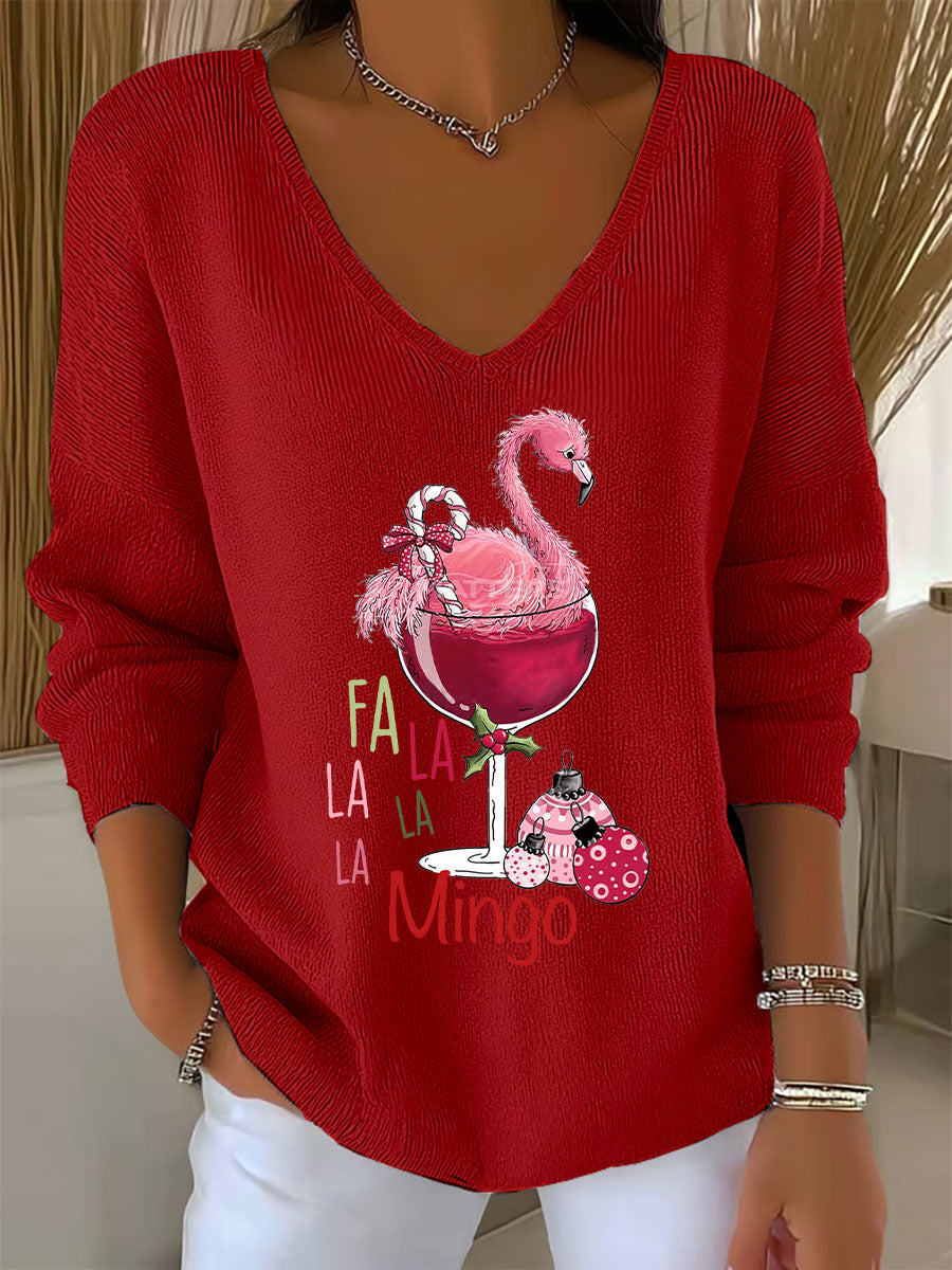 Women's Christmas Flamingo Print Casual Top