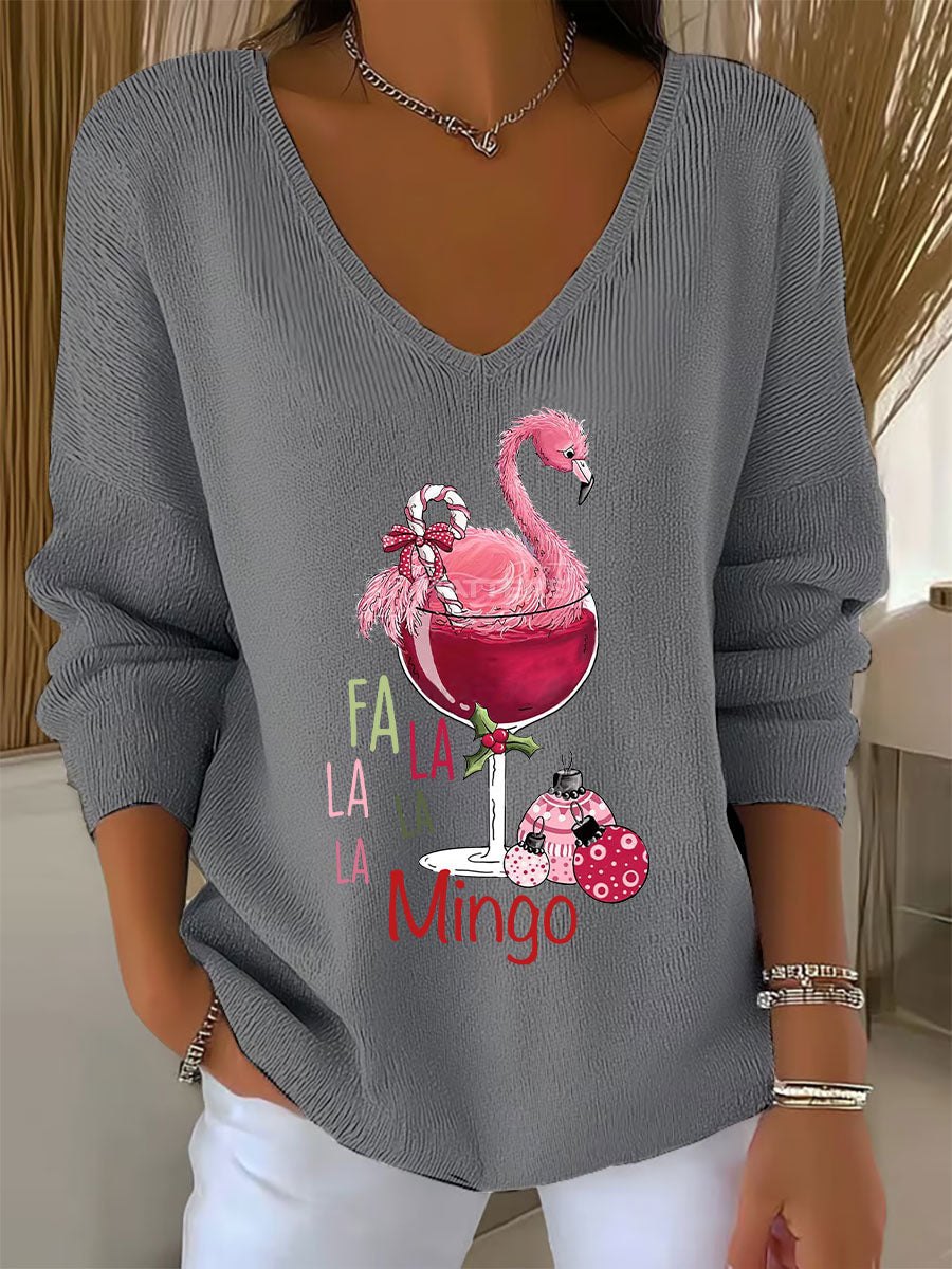 Women's Christmas Flamingo Print Casual Top
