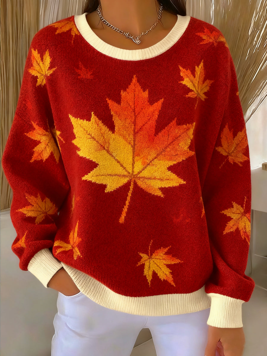 Women's Thanksgiving Vintage Maple Leaf Crewneck Pullover