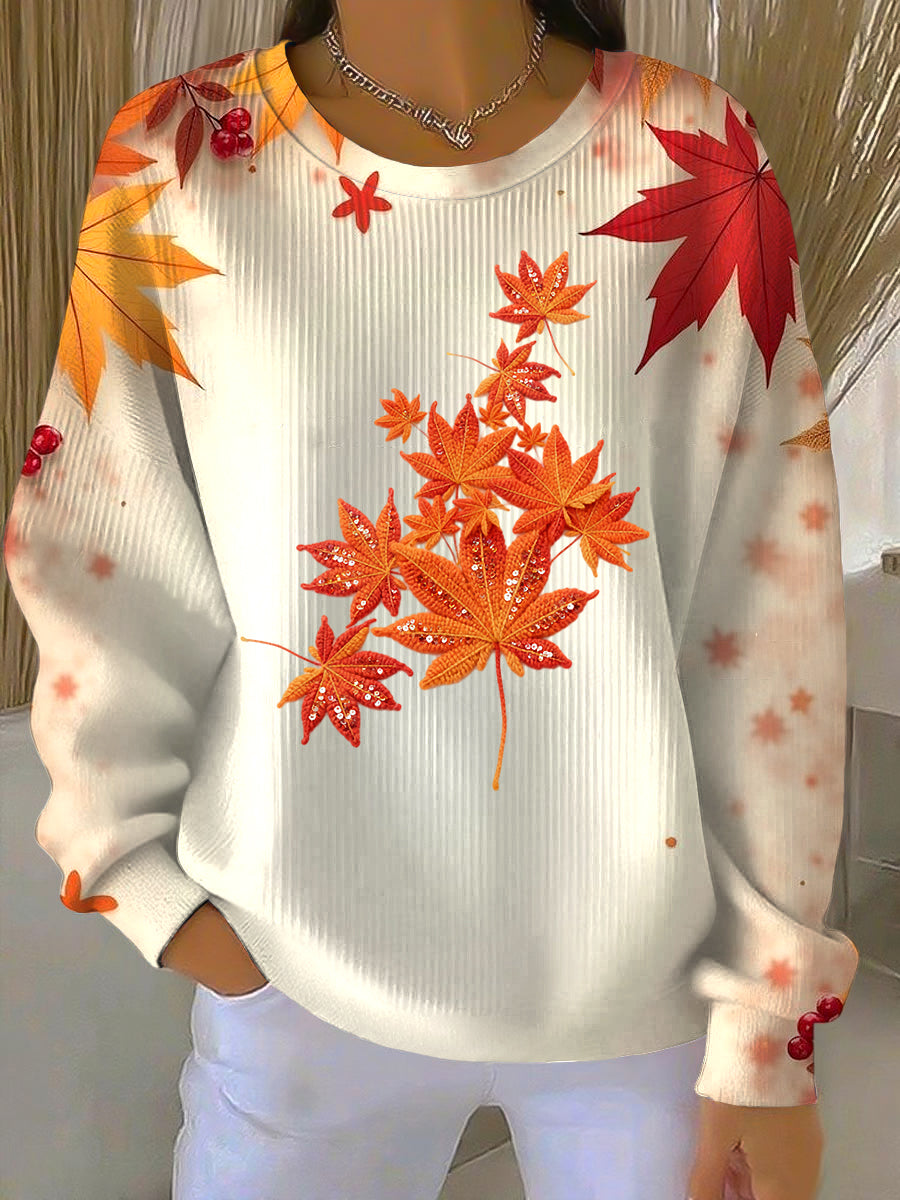 Women's Thanksgiving Gradient Maple Leaf Crewneck Pullover