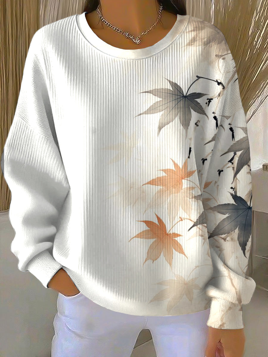 Women's Thanksgiving Vintage Symmetrical Maple Leaf Crewneck Pullover