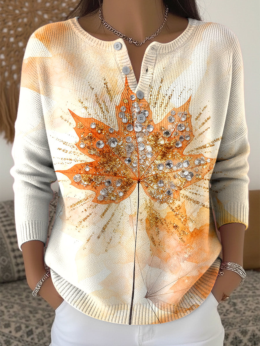 Women's Thanksgiving Maple Leaf Gradient Art V-Neck Top