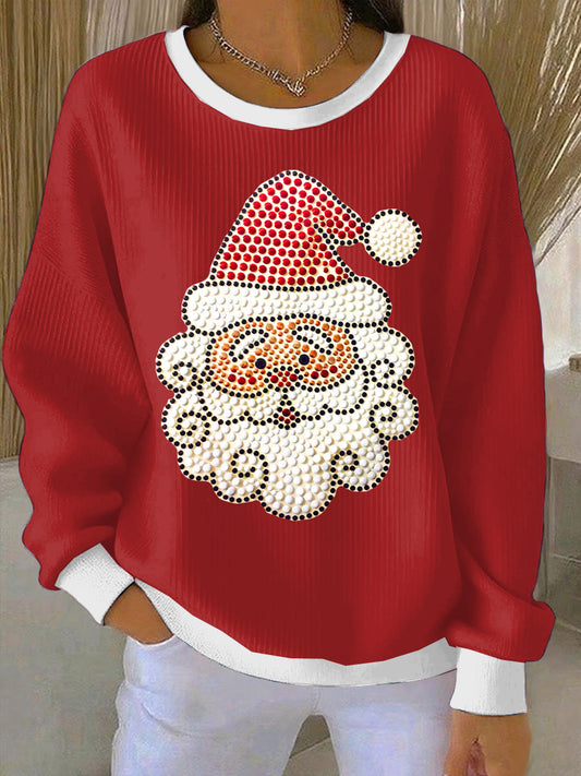 Women's Santa Claus Pop-Up Loose-Fit Crewneck Pullover