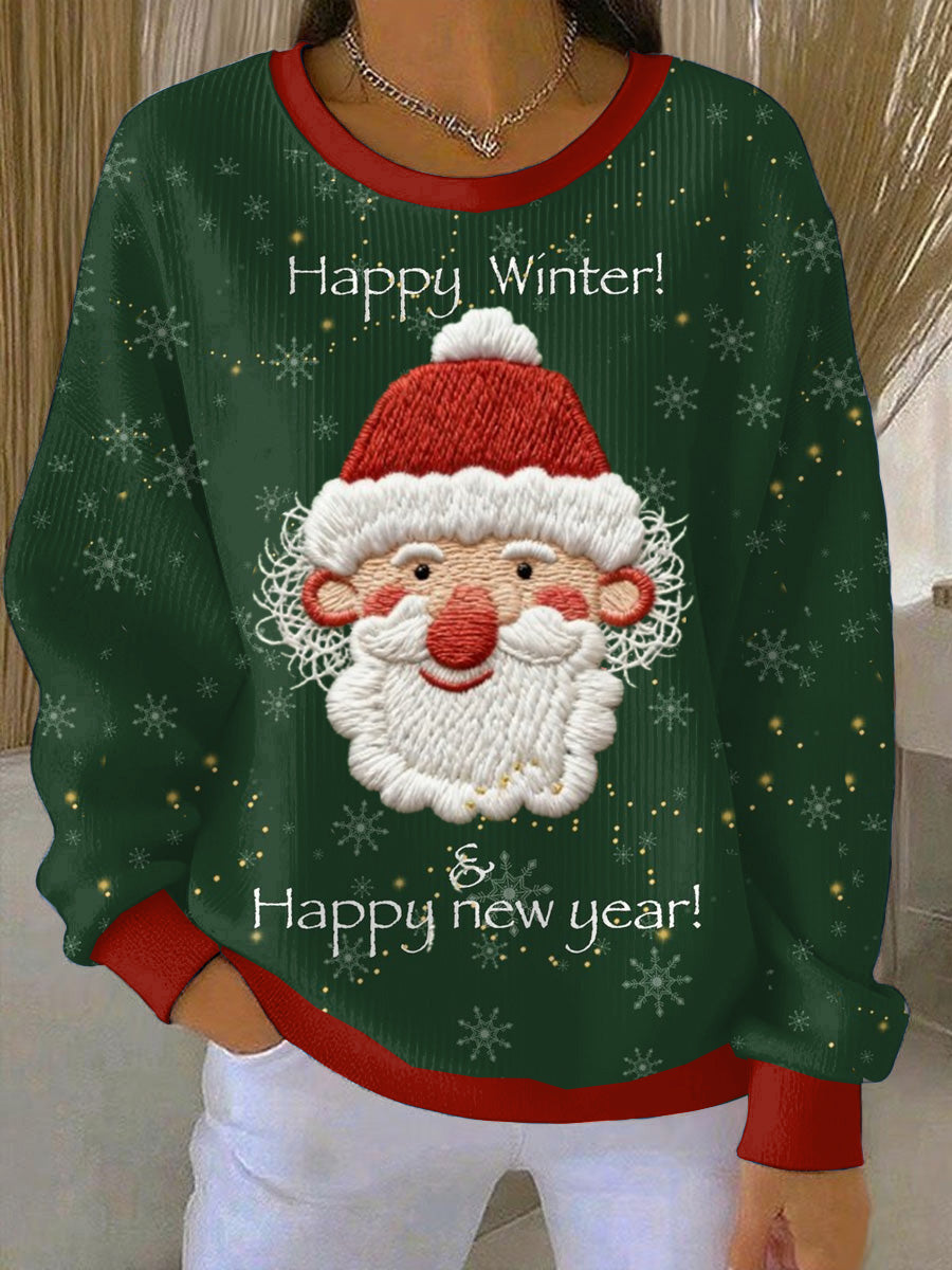 Women's Green Santa Loose-Fit Crewneck Pullover