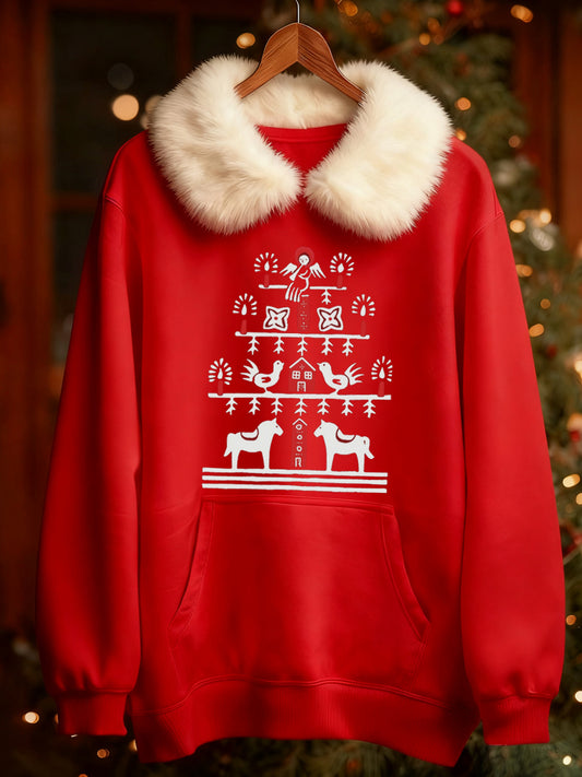 Kvinnor jul skandinaviska tryck långärmade päls krage tryck tröja