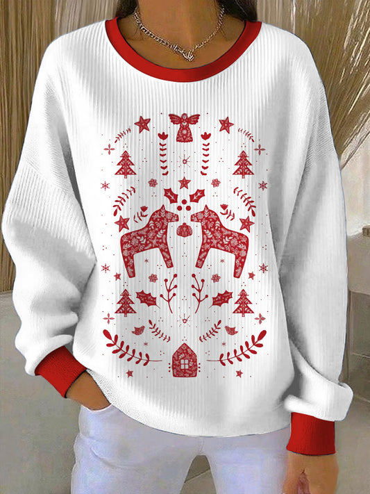 Kvinnor jul skandinaviska tryck rund hals långärmade tröja