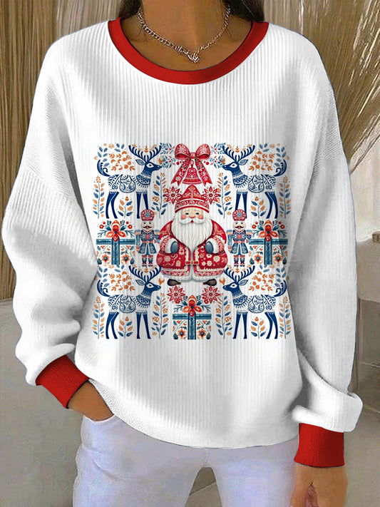 Kvinnor jul skandinaviska tryck rund hals långärmade tröja
