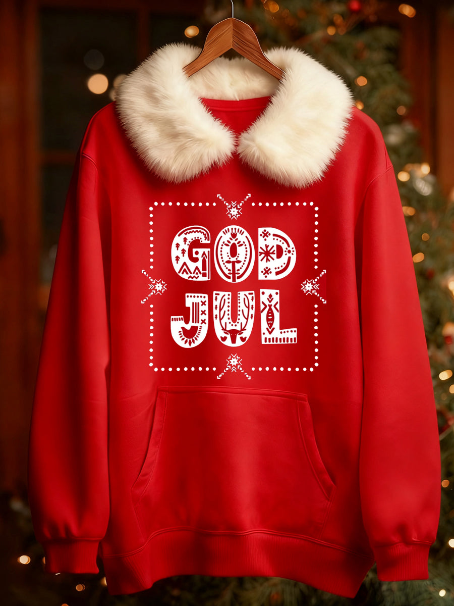 Kvinnor jul skandinaviska tryck långärmade päls krage tryck tröja