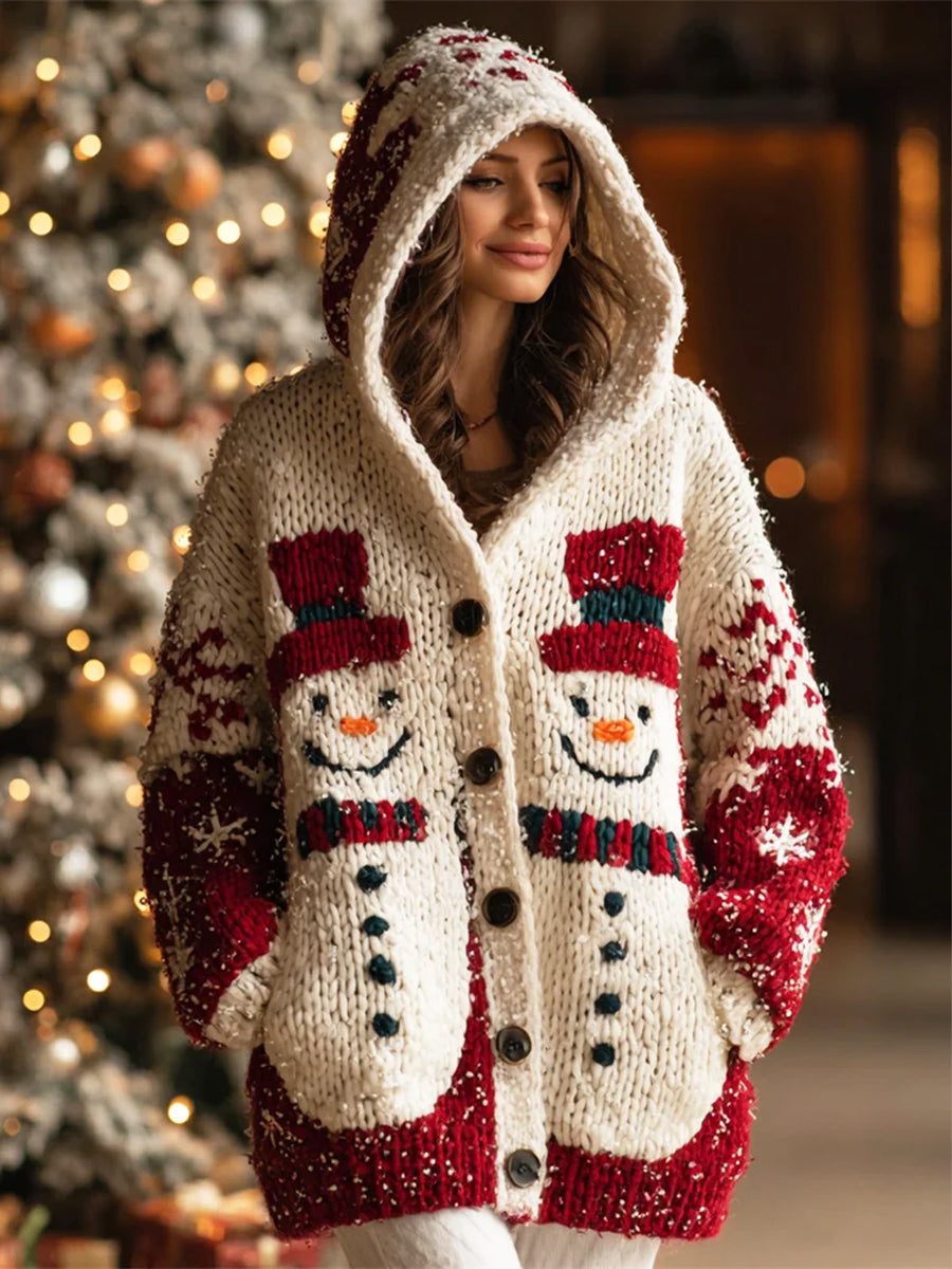 Women's Christmas Snowman Art Pattern Cardigan