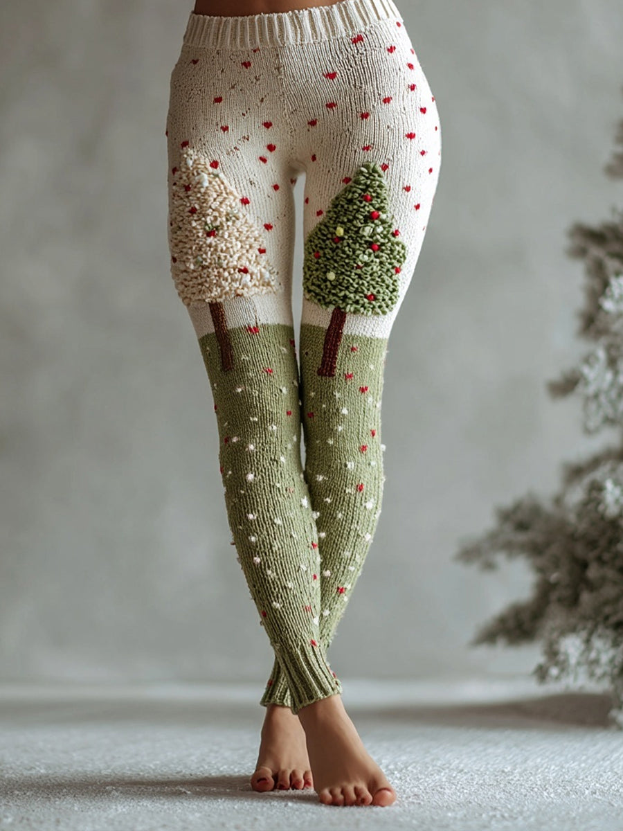 Women’s Christmas Tree Color-Block Leggings Green / S