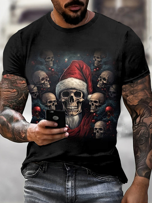 Men's Gothic Christmas Printed Vintage Fashion Loose Short Sleeve T-Shirt