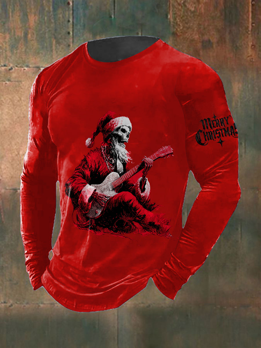 Men's Gothic Christmas Printed Long Sleeved Round Neck T-shirt