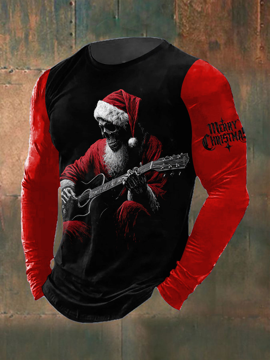 Men's Gothic Christmas Printed Long Sleeved Round Neck T-shirt