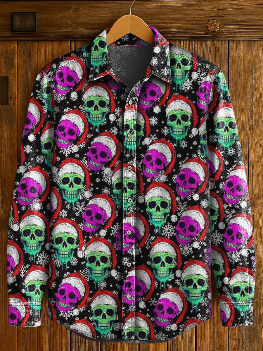 Men's Gothic Christmas Print Casual Long Sleeved Shirt