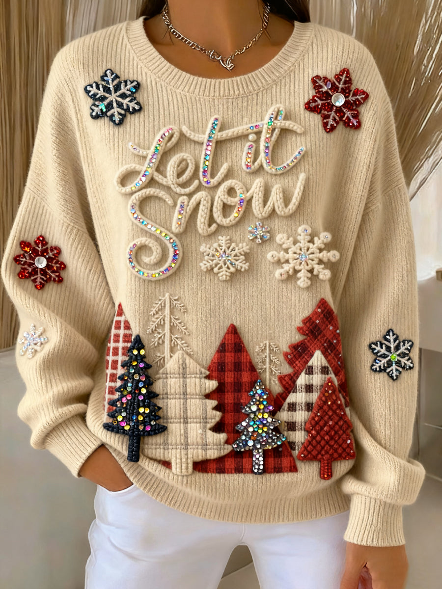 Women's Christmas Snowflake Tree Crew Neck Pullover