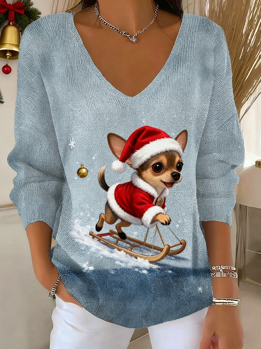 Women's Retro Animal Print Casual Long Sleeve Top  Women's Vintage Christmas Animal Print Casual Long Sleeve Top