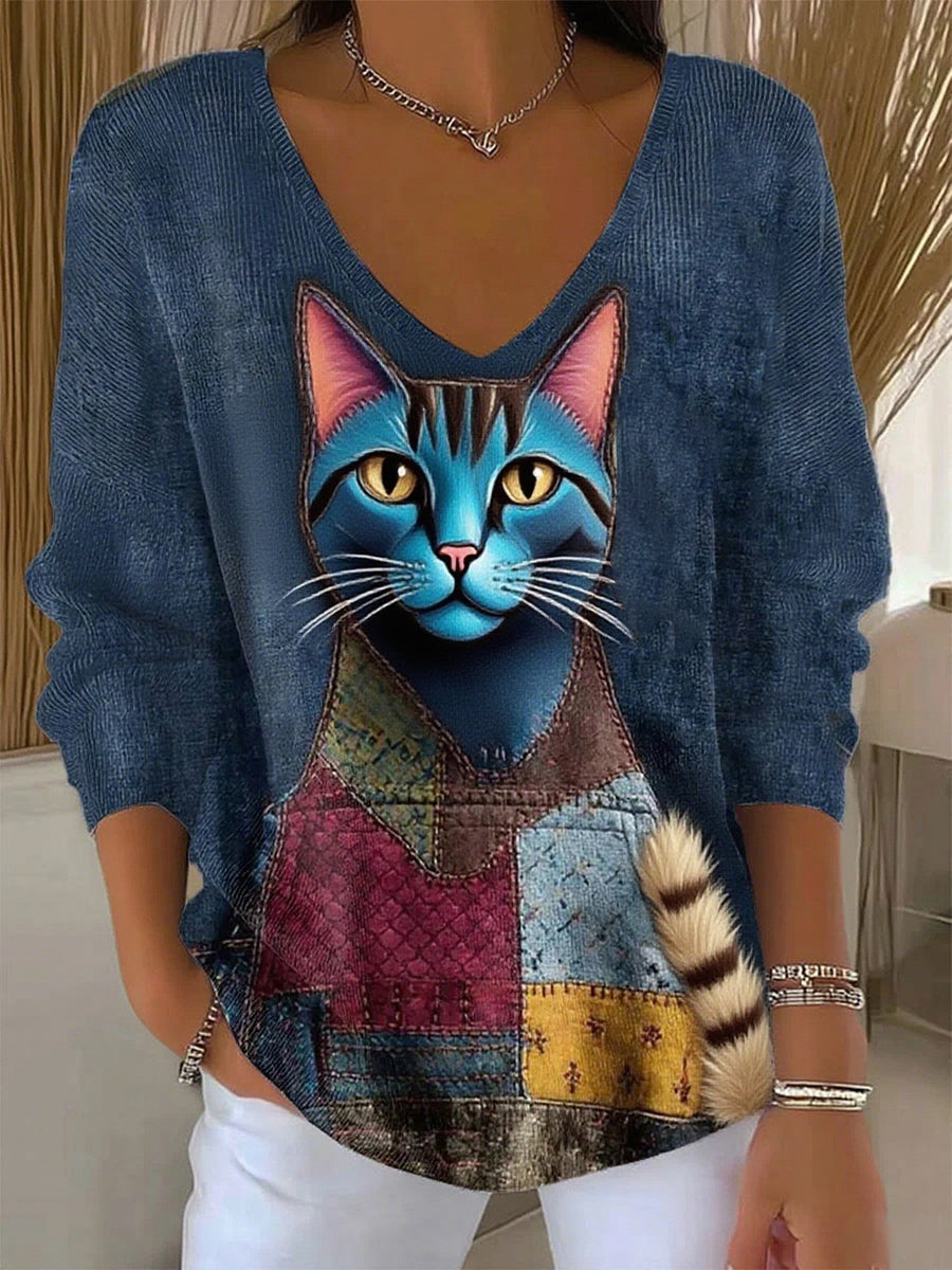 Women's Retro Animal Print Casual Long Sleeve Top  Women's Vintage Christmas