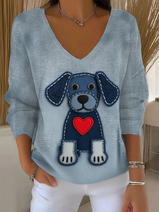 Women's Retro Animal Print Casual Long Sleeve Top  Women's Vintage Christmas
