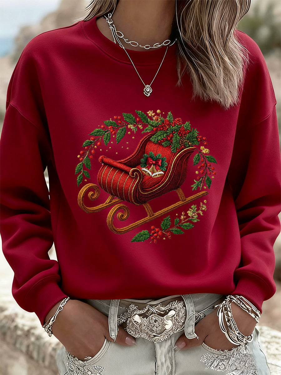 Women's Christmas Vintage Animal Floral Art Casual Sweatshirt Top