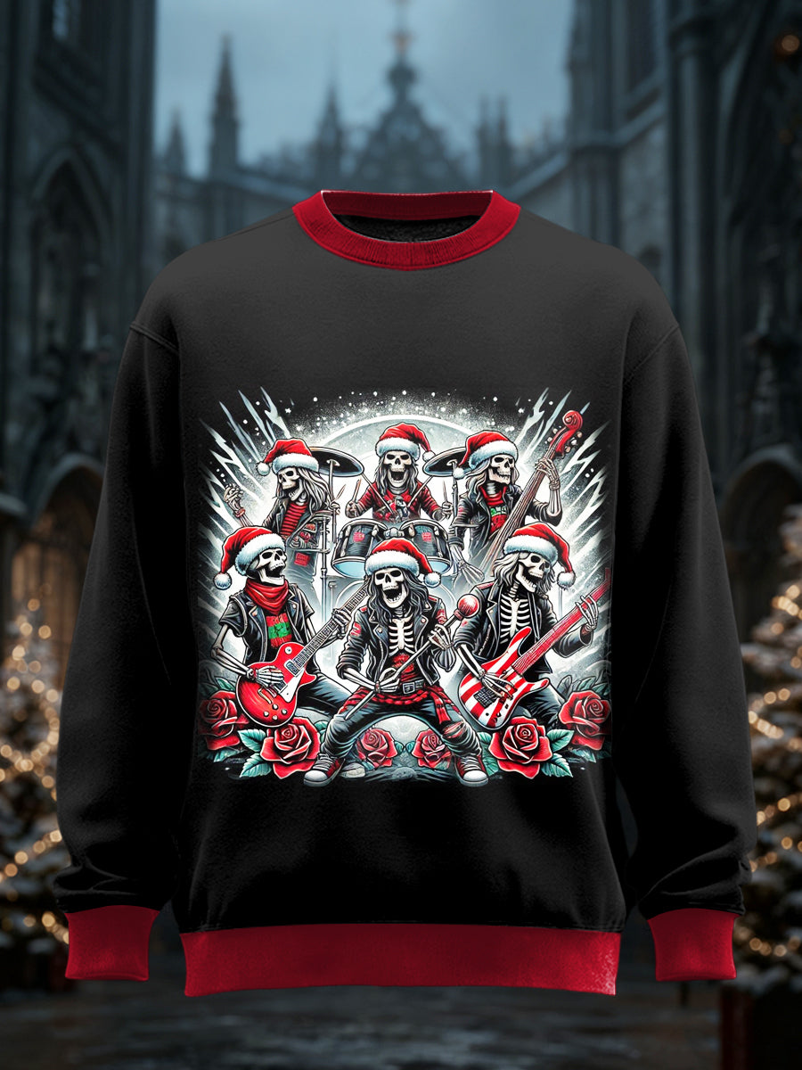Men's Gothic Christmas Printed Long Sleeved Round Neck Sweatshirt