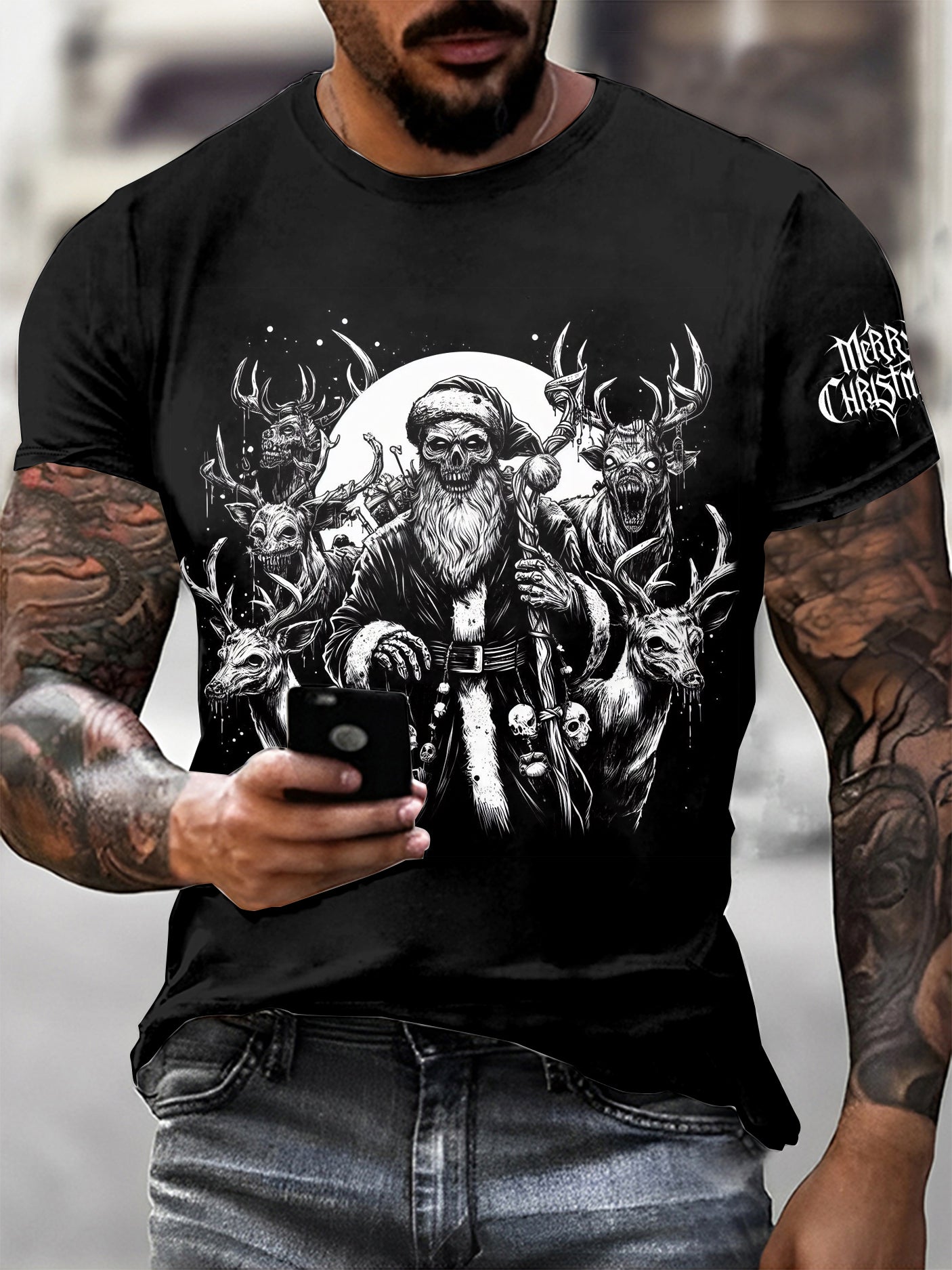 Gothic Christmas Printed Vintage Fashion Loose Short Sleeve T-Shirt