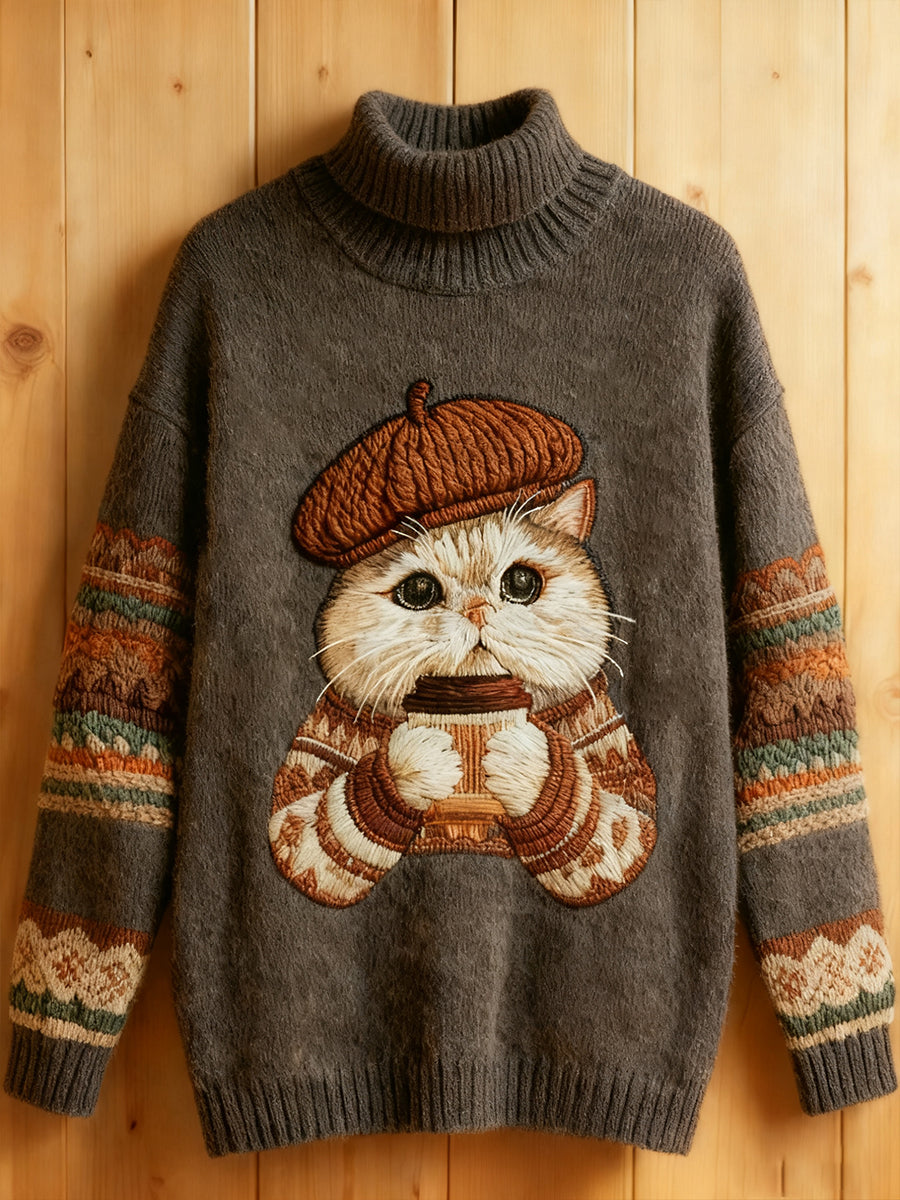 Women's Cute Winter Cat Art Sweatshirt