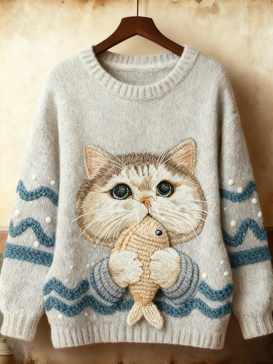 Women's Cute Winter Cat Art Sweatshirt