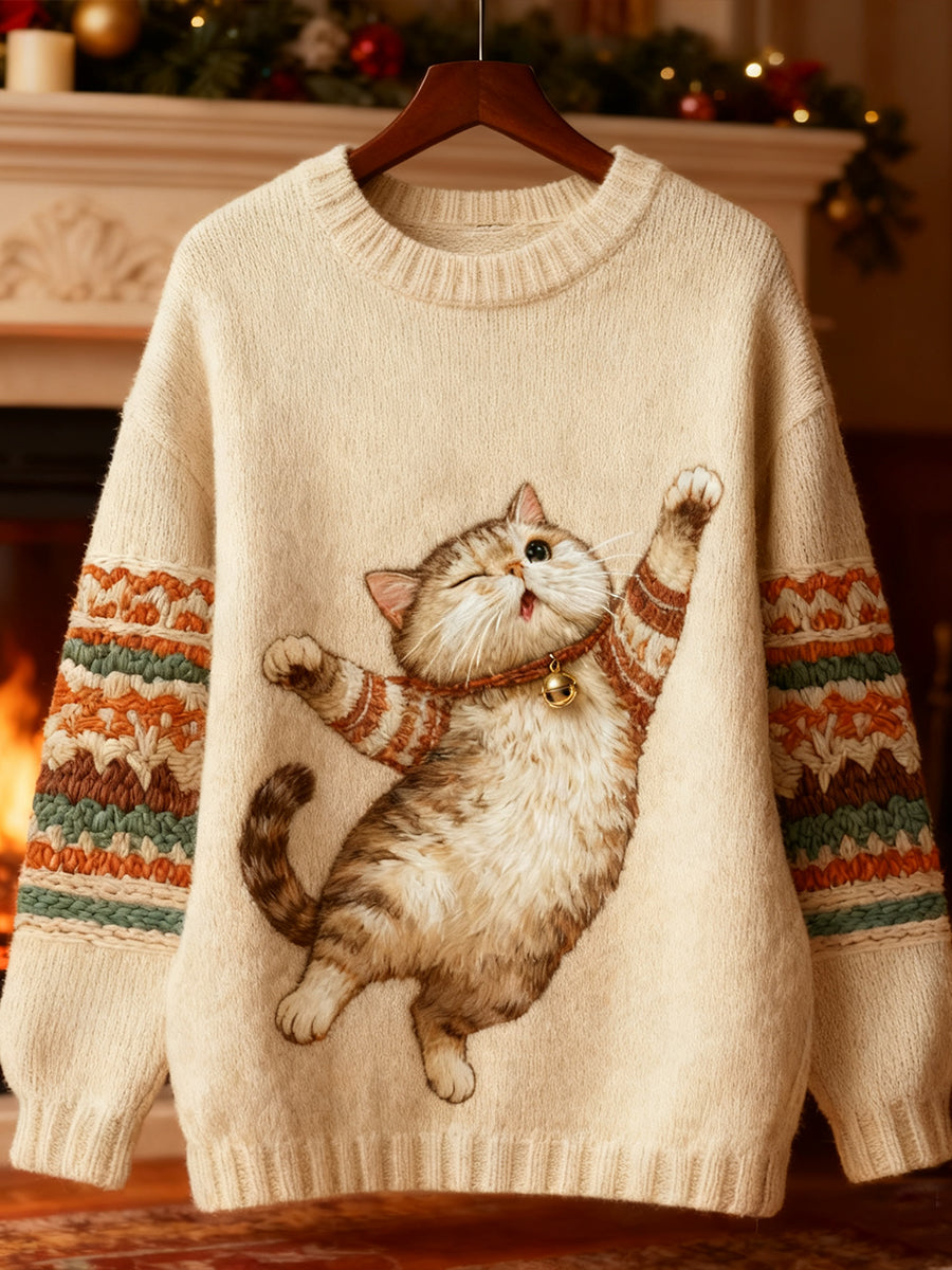 Women's Cute Winter Cat Art Sweatshirt