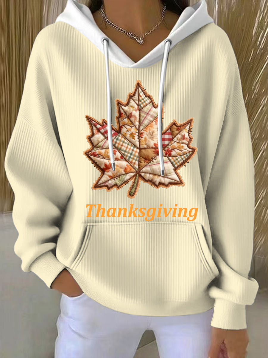 Women's Thanksgiving Maple Leaf Patchwork Hooded Sweatshirt