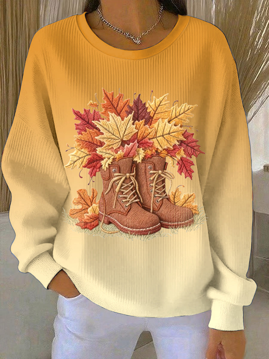 Women's Thanksgiving Boots Loose-Fit Crewneck Pullover