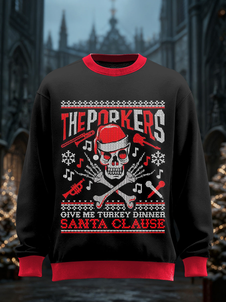 Men's Gothic Christmas Printed Round Neck Long Sleeved Sweatshirt