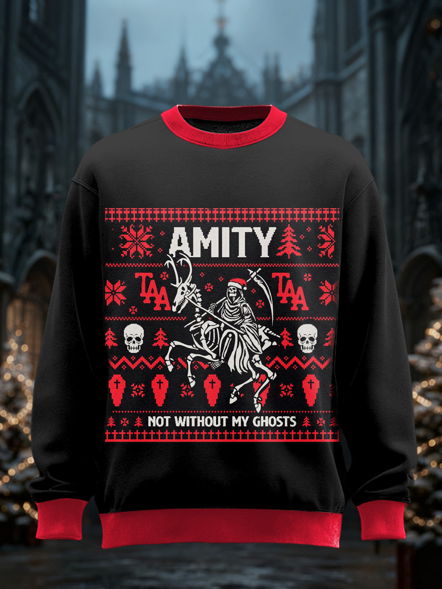 Men's Gothic Christmas Printed Round Neck Long Sleeved Sweatshirt