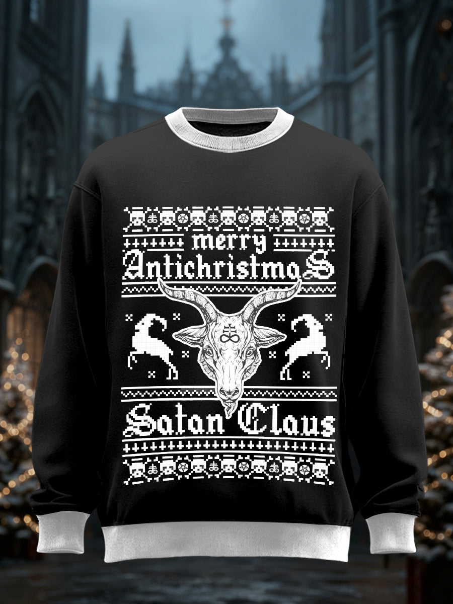 Men's Gothic Christmas Printed Round Neck Long Sleeved Sweatshirt