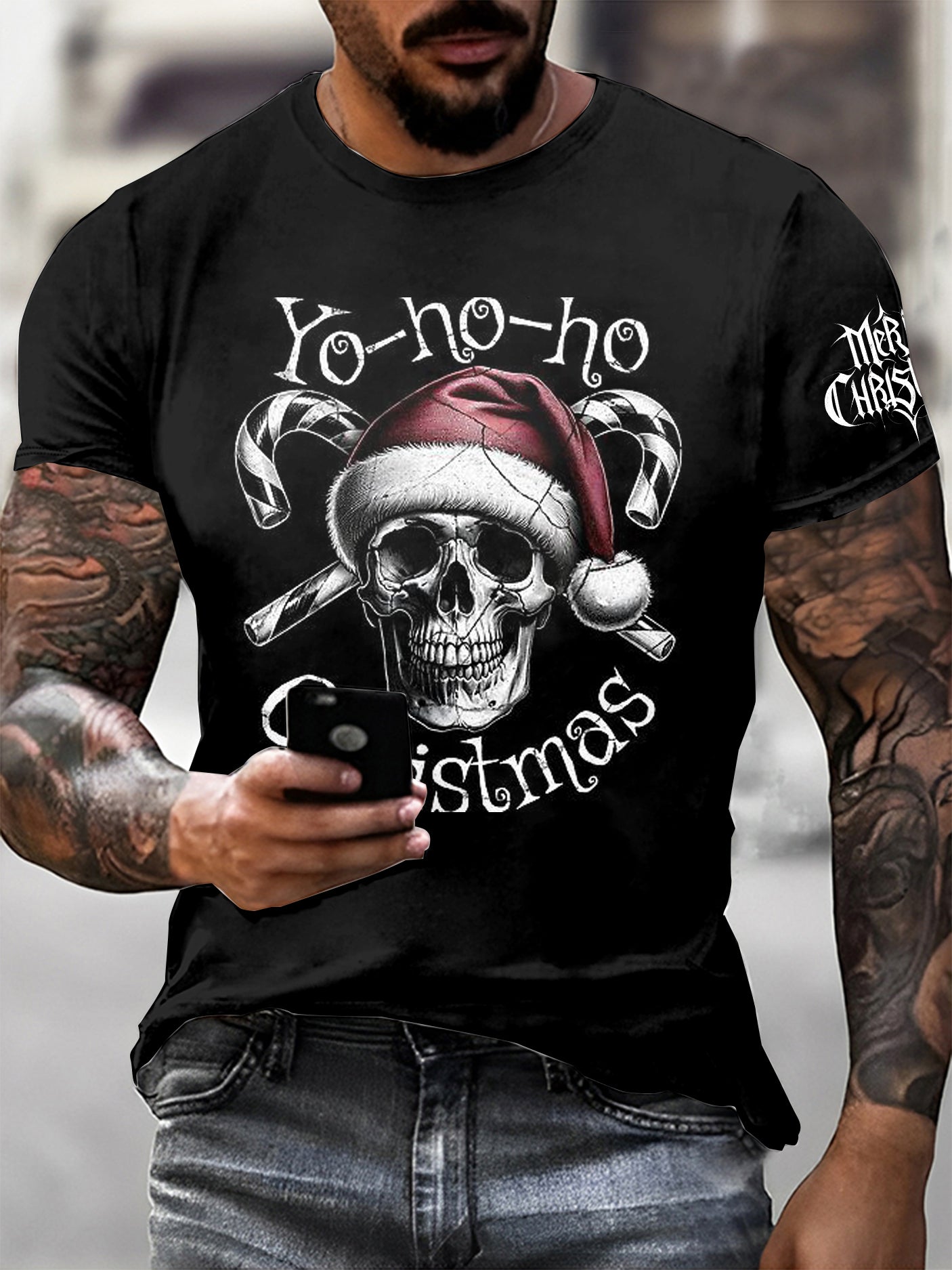 Christmas Skull Printed Vintage Fashion Loose Short Sleeve T-Shirt