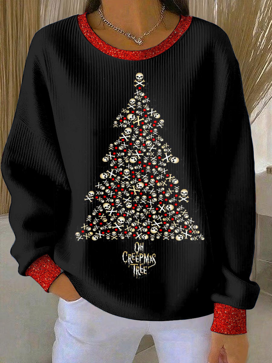 Women's Gothic Christmas Tree Printed Round Neck Long Sleeved Sweatshirt