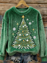 Women’s Christmas Tree Art Plush Sweater Green / S