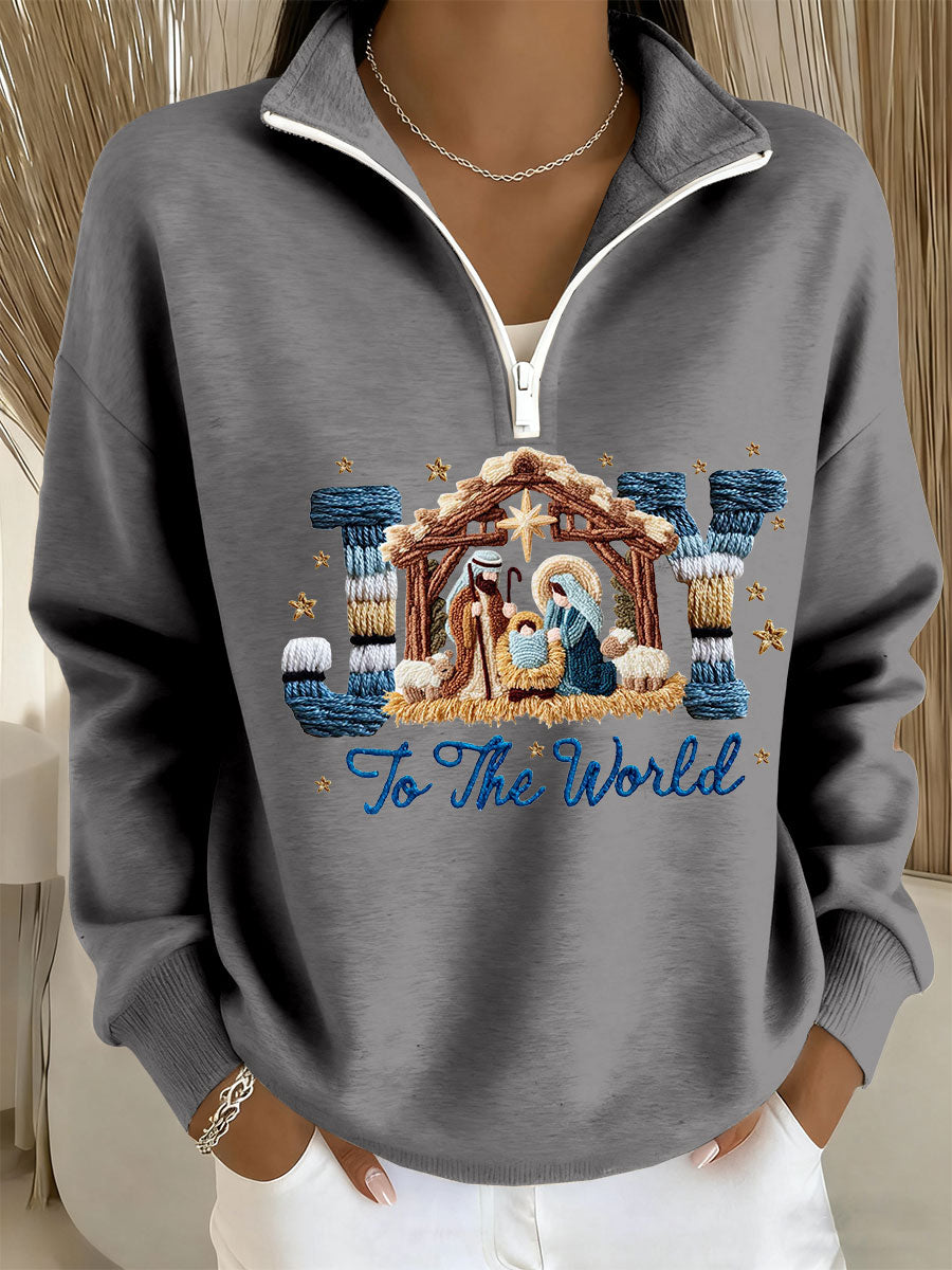 Women's Joy To The World Printed Casual Zip-Up Top