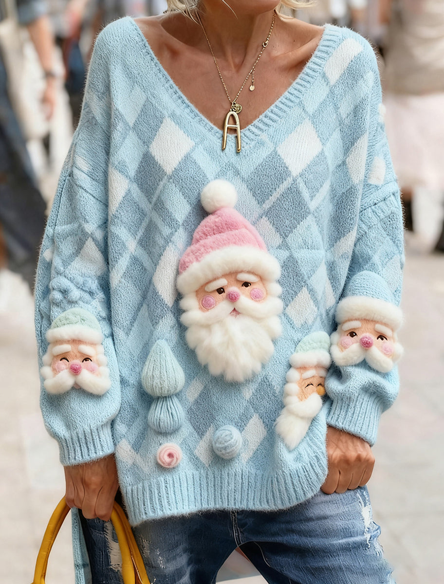 Women's Vintage Christmas Art Print Cozy Knit Top