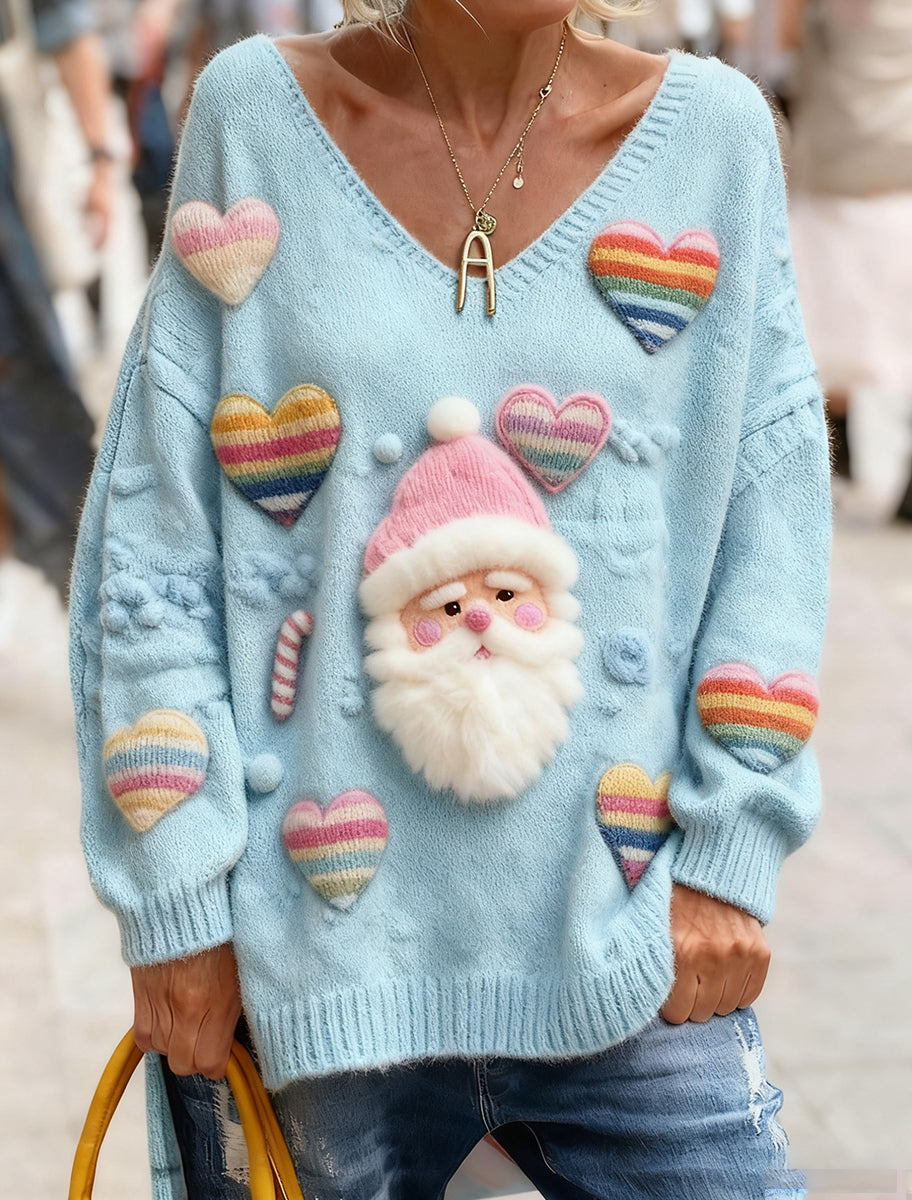 Women's Vintage Christmas Art Print Cozy Knit Top