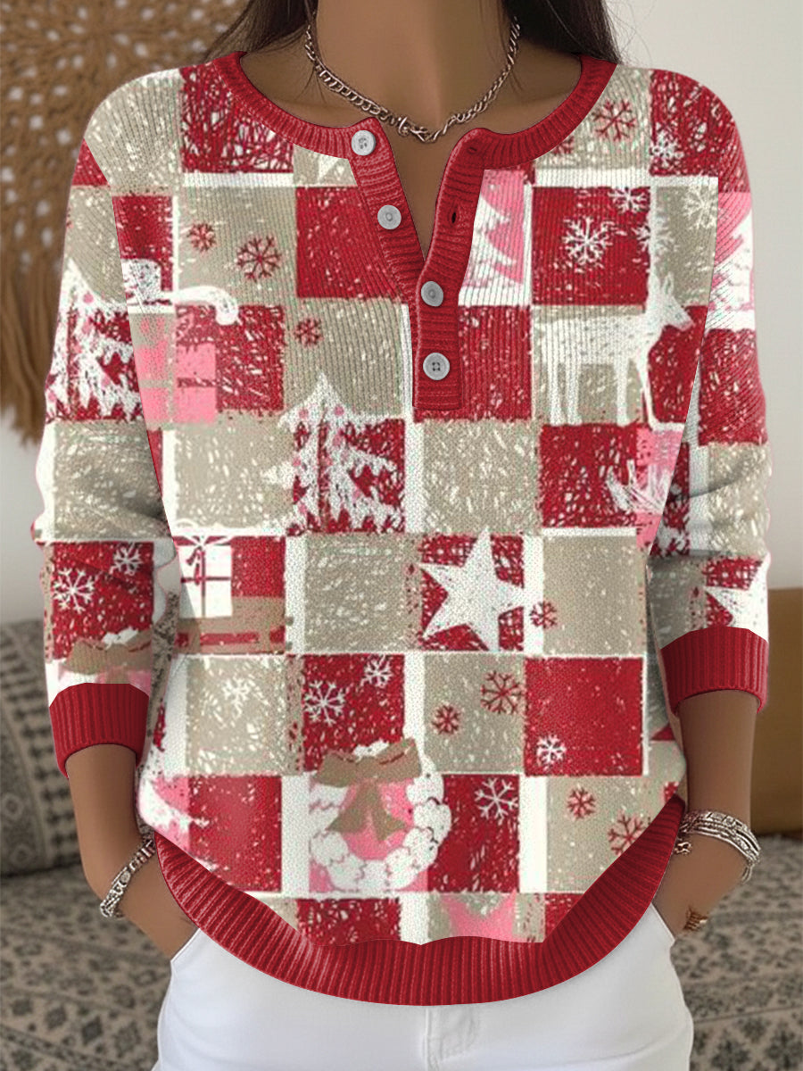 Women's Christmas Tartan Henley neck sweater