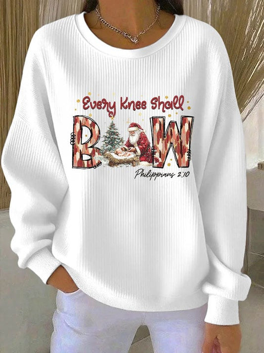 Women's Christmas combined with faith print  Ribbed Round-Neck Sweatshirt