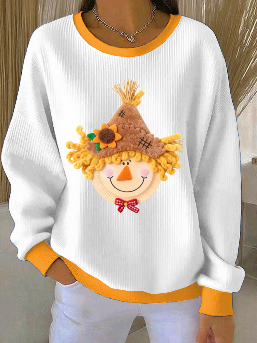 Women's Thanksgiving Scarecrow Loose-Fit Crewneck Pullover