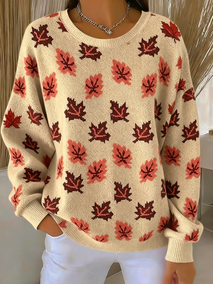 Women's Thanksgiving Vintage Maple Leaf Art Crewneck Pullover
