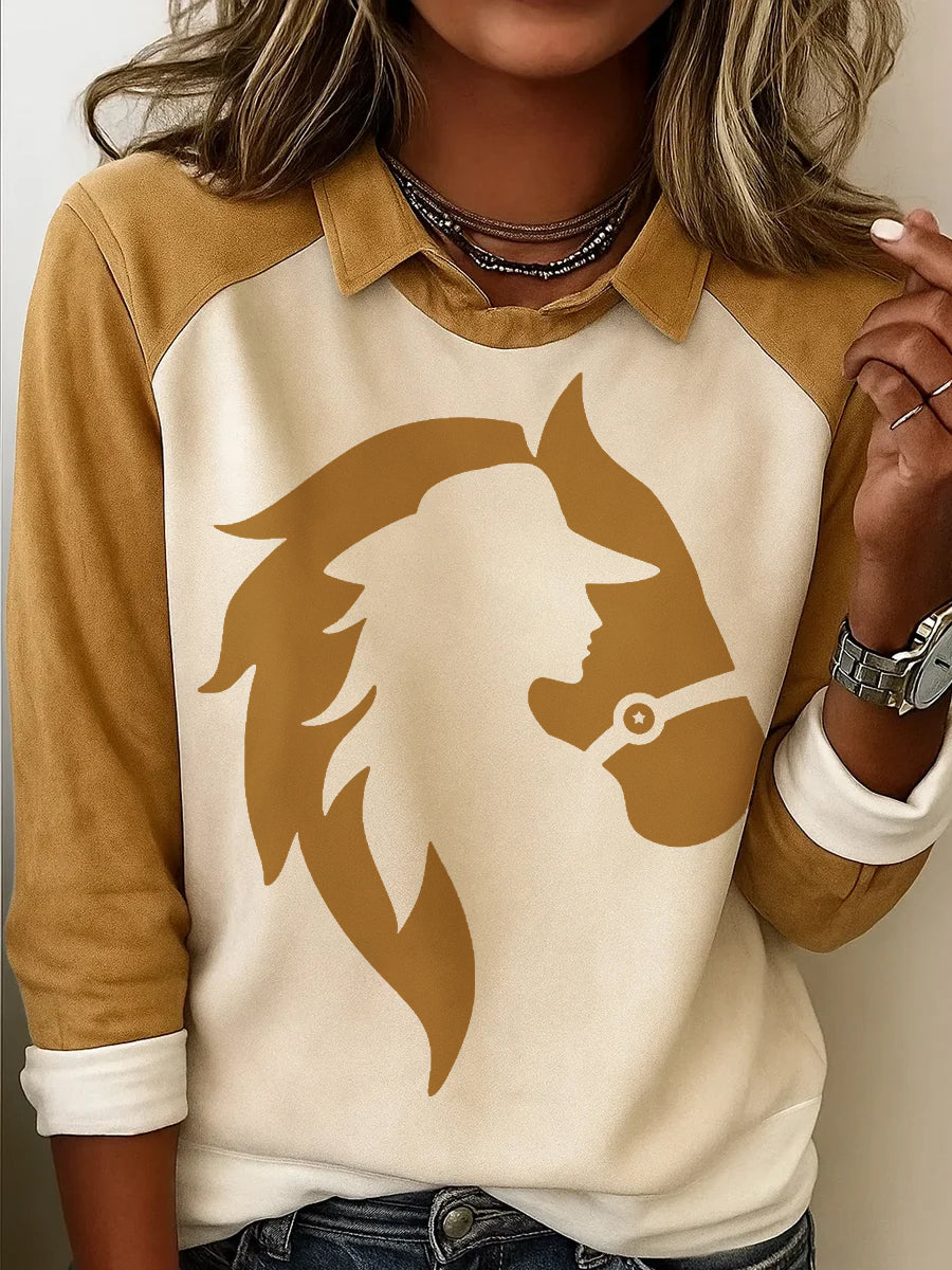 Women's Retro Cowgirl And Horse Print Casual Sweatshirt