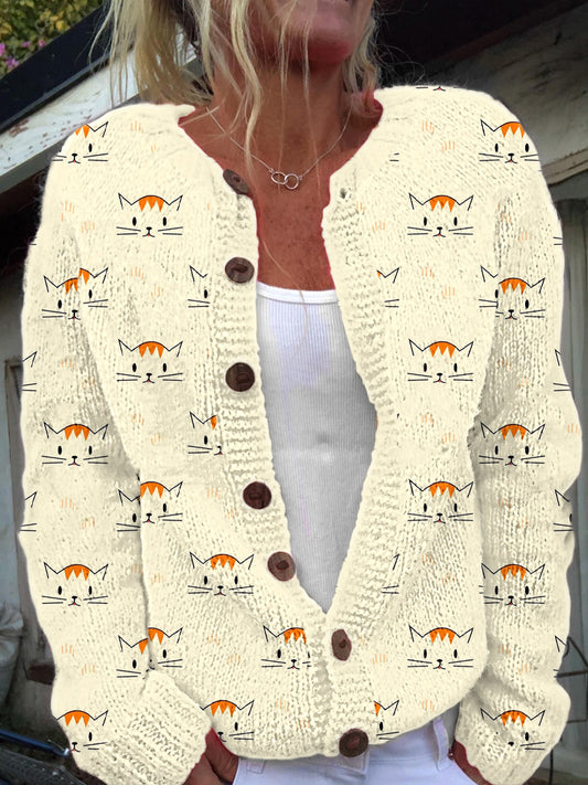 Women's Animal Print Cardigan-Style Knit Jacket